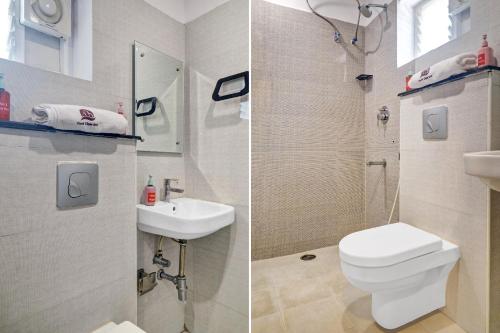 two pictures of a bathroom with a toilet and a sink at RCC Hotels Parkview Inn Miyapur in Lingampalli