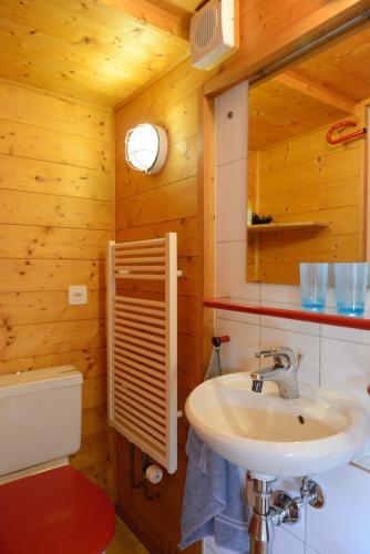 a bathroom with a sink and a toilet at Ferienwohnung Stirnimann-Gemsch in Valzeina