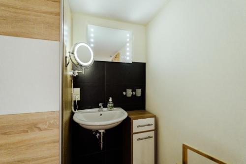 a bathroom with a sink and a mirror at Ferienwohnung Schwarzwaldsteig in Bad Peterstal-Griesbach