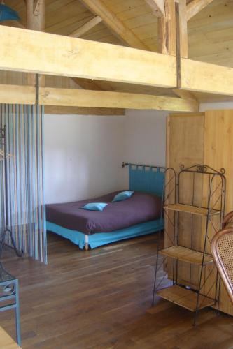 a bedroom with a bunk bed in a room at Paysannerie des Versanes - Chambre et gîte à la ferme in Tour-de-Faure