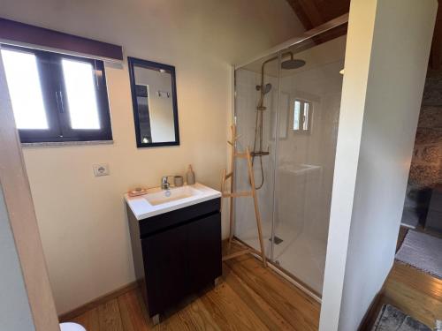 a bathroom with a sink and a shower at Serena Nest 03 in Rio Douro