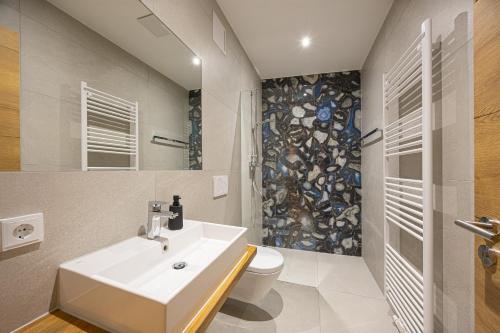a bathroom with a sink and a toilet at Schmitt Bräu - Hotel und Brauereigasthof in Scheßlitz