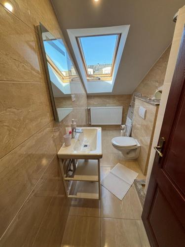 a bathroom with a sink and a toilet at Euro Accommodation in Debrecen
