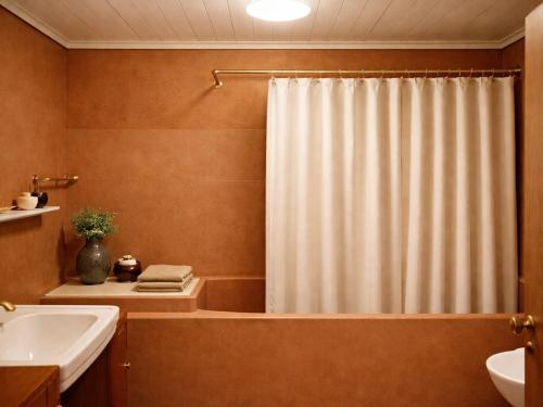 a bathroom with a tub and a shower with a shower curtain at SOLAR DAS ARCAS Manor House in Podence