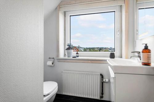 a bathroom with a toilet and a sink and a window at 1375-Thisted-Nordsovej-15 in Nørre Vorupør