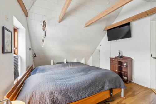 a bedroom with a bed and a flat screen tv at 1075-Hanstholm-Badsgardsvej-25 in Hanstholm