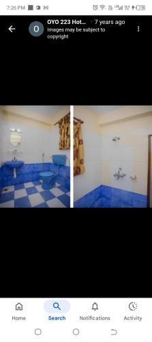 two pictures of a bathroom with a toilet at Hotel Bien Venue in Pokhara