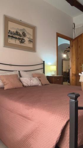 a bedroom with a large bed with a pink blanket at Residenza Caterina in Bolsena