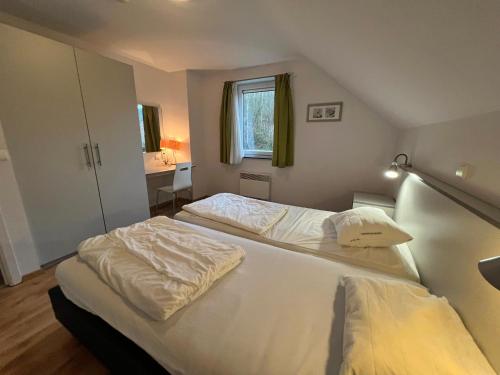a bedroom with two beds and a window at Villa Noach in Durbuy