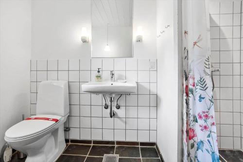 a white bathroom with a toilet and a sink at 2031-Stege-Ulvshalevej-301 in Stege
