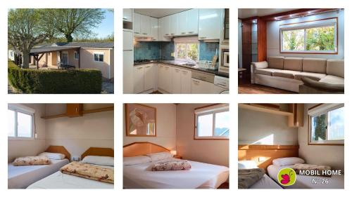 a collage of four pictures of a kitchen and a house at Camping Prades Park in Prades