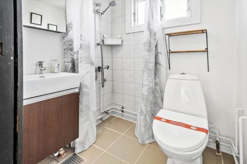 a white bathroom with a toilet and a sink at S722-Stroby-Ladeplads-Svalemosevej-36 in Strøby Ladeplads
