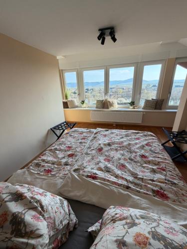 a bedroom with two beds and a window at RebenQuartier in Klüsserath
