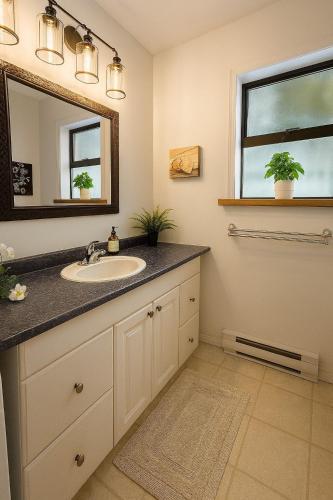 a bathroom with a sink and a mirror at Suite and Simple in Ucluelet