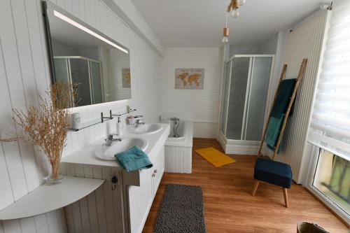 a bathroom with a sink and a mirror at LA VALLÉE DU LAUNAY GiTES in Taden