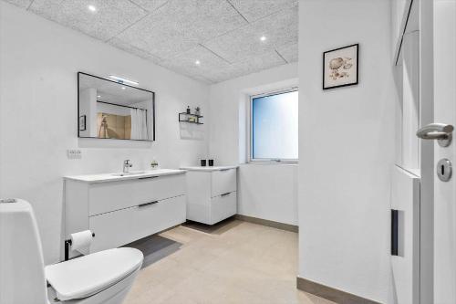 a white bathroom with a toilet and a sink at 0180-Romo-Ejnar-Mikkelsensvej-8 in Høm