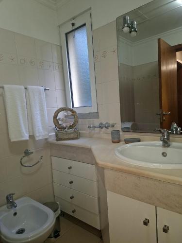 a bathroom with a sink and a toilet and a mirror at Paradise Valley Ponta do Sol in Ponta do Sol