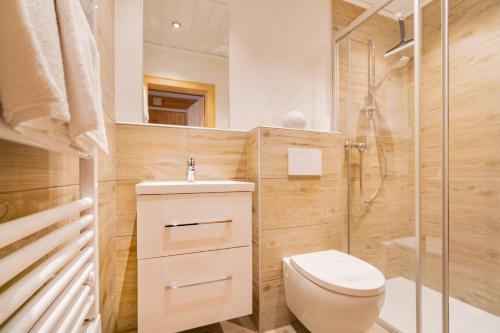 a bathroom with a toilet sink and a shower at Apartment Morgensonne in Piesendorf