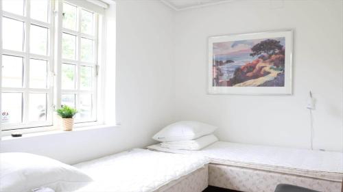 a white room with two beds and a window at 10098-Rorvig-Fjordvaenget-17 in Rørvig