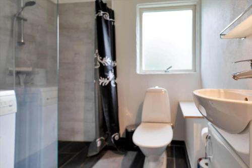 a bathroom with a shower and a toilet and a sink at 13360-1-Asnaes-Mejsevej-6 in Asnæs