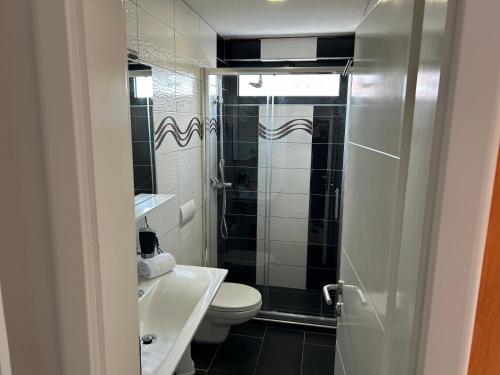 a bathroom with a toilet and a sink and a shower at Bonavita Zaton in Zaton