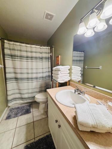 a bathroom with a sink and a toilet and a shower at Townhouse 2 bed 2 bath neat and comfy in Gainesville
