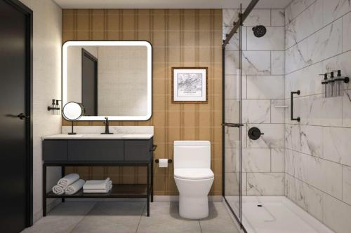 a bathroom with a toilet and a sink and a shower at Hampton Inn & Suites Birmingham-Downtown-Tutwiler in Birmingham