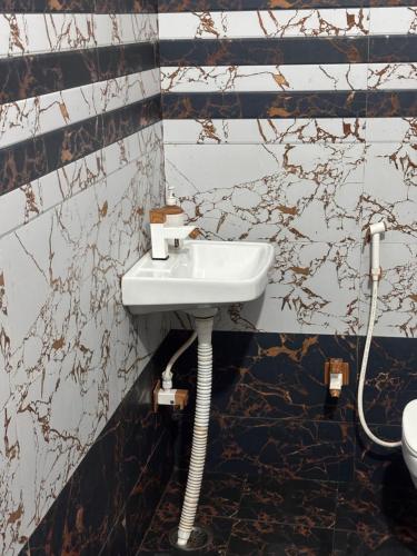 a bathroom with a sink and a toilet at Vrinda vas Homestay in Mathura