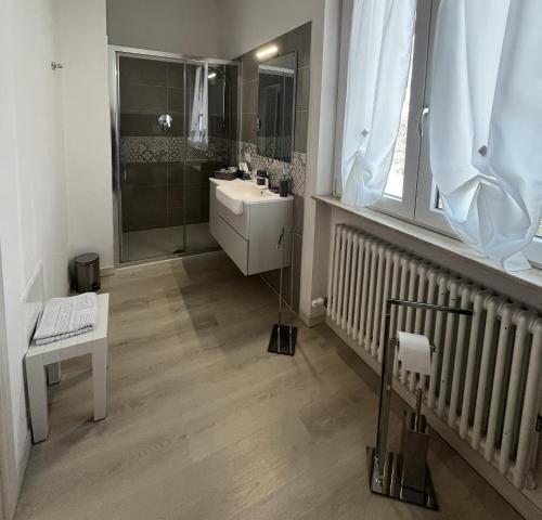 a bathroom with a sink and a shower and a toilet at R&B Emilia in Cadeo