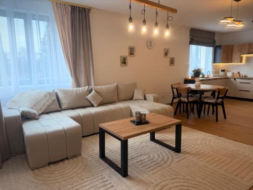 a living room with a couch and a table at Apartmán SteMa Home in Františkovy Lázně