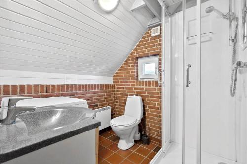 a bathroom with a toilet and a sink and a shower at 290-Ringkobing-Nordso-Ferievej-50 in Nørre Lyngvig