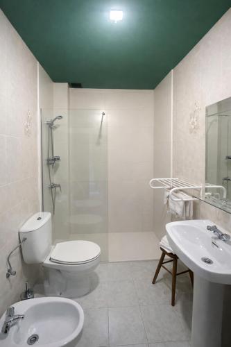 a bathroom with a toilet and a sink and a shower at Coronel Somiedo by Unusual Hotels in El Puerto de Somiedo