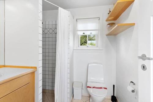a bathroom with a toilet and a window at FY339-Martofte-Fynshovedvej-786 in Martofte