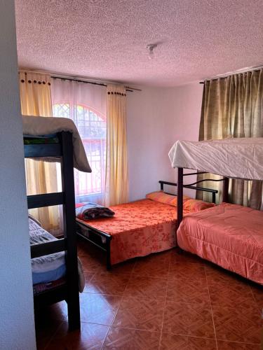 a bedroom with two bunk beds and a window at Finca Dinastia in Fusagasuga