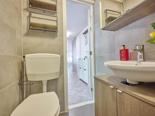 a bathroom with a toilet and a sink at t Heische hofje in Zeeland