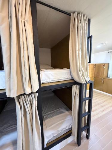 a couple of bunk beds in a room at La Paula Hostel in San Juan