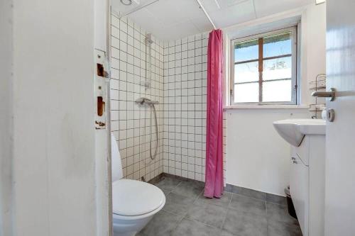 a bathroom with a toilet and a sink and a window at 30580-Odder-Grindsnabevej-31 in Odder