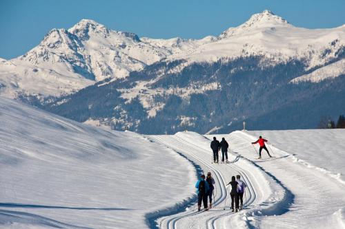 a group of people skiing down a snow covered mountain at Ferienwohnungen Knaller-Möd in Weissensee