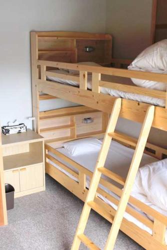 a room with two bunk beds with a ladder at ゲストハウスkaminn in Yoshino