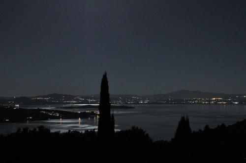 a night view of a large body of water at Villa La Moraiola in Passignano sul Trasimeno