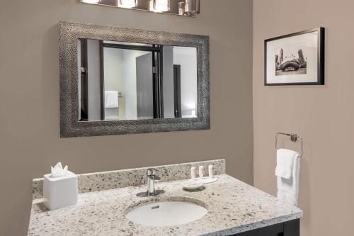 a bathroom with a sink and a mirror at Baymont by Wyndham Glenview in Glenview
