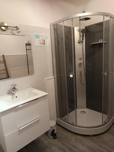 a bathroom with a shower and a sink at La Céret'nitude in Céret