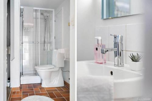 a bathroom with a toilet and a sink and a shower at SKA117-Simrisham-Skepparegatan-6 in Simrishamn