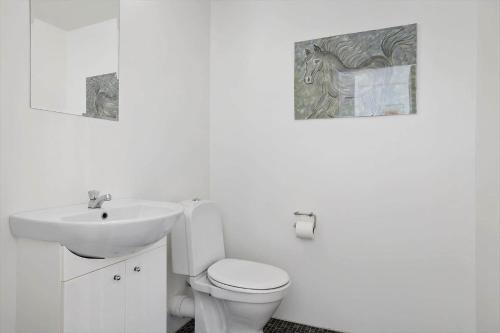 a white bathroom with a toilet and a sink at 20616-Samso-Norreskiftevej-40 in Brundbymark