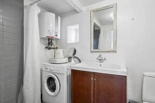 a bathroom with a washing machine and a sink at 20322-Samso-Bakkevej-7 in Brundbymark
