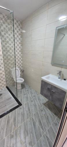 a bathroom with a toilet and a sink and a shower at Appartement 2 chambres in Selouane