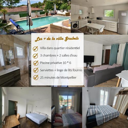 Maison 90 m2 avec piscine et clim - 3 chambres - proche Montpellier
