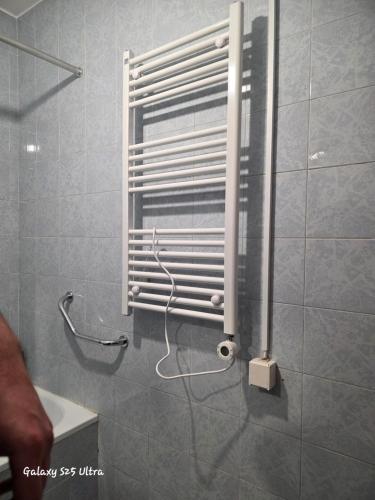 a shower in a bathroom with a window at Sobe IVANA in Gornja Toplica