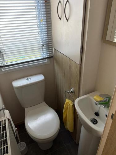 a small bathroom with a toilet and a sink at Sunflower Retreat in Cresswell