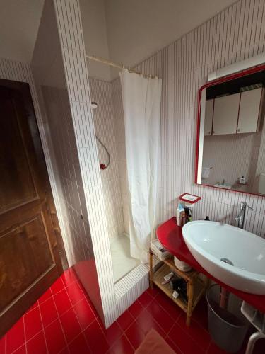a bathroom with a white shower and a sink at Il Giardino di Dede in Ferrara